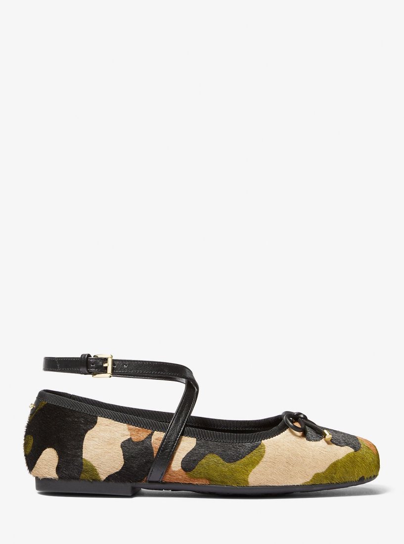 Zapatos Planos Michael Kors Collette Camouflage Print Calf Hair Ballet Flat Mujer Verde Oliva Multicolor | 2874-XIMCD