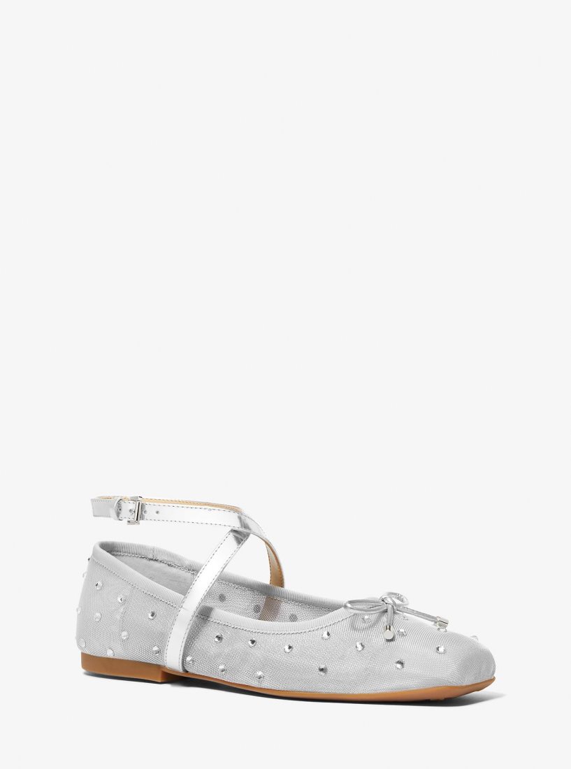 Zapatos Planos Michael Kors Collette Embellished Mesh Ballet Flat Mujer Plateadas | 6734-AIMOZ