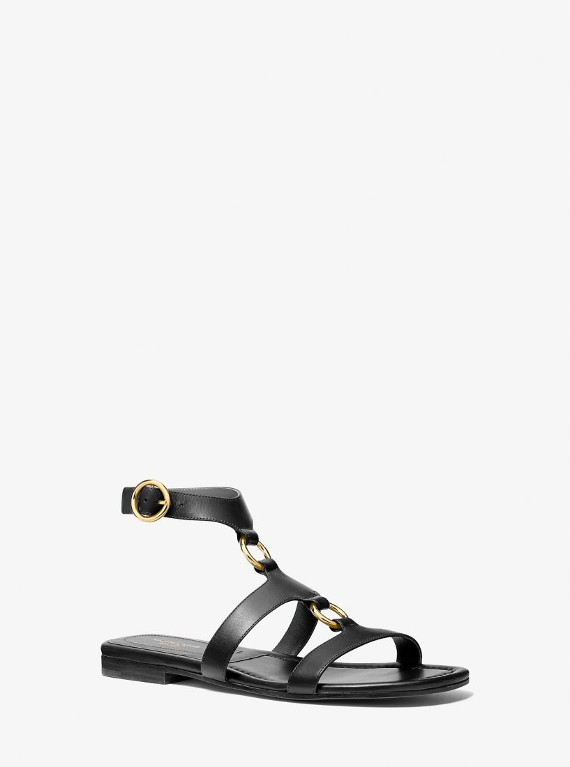 Zapatos Planos Michael Kors Dusty Ring Leather Sandal Mujer Negras | 7089-MNSFU