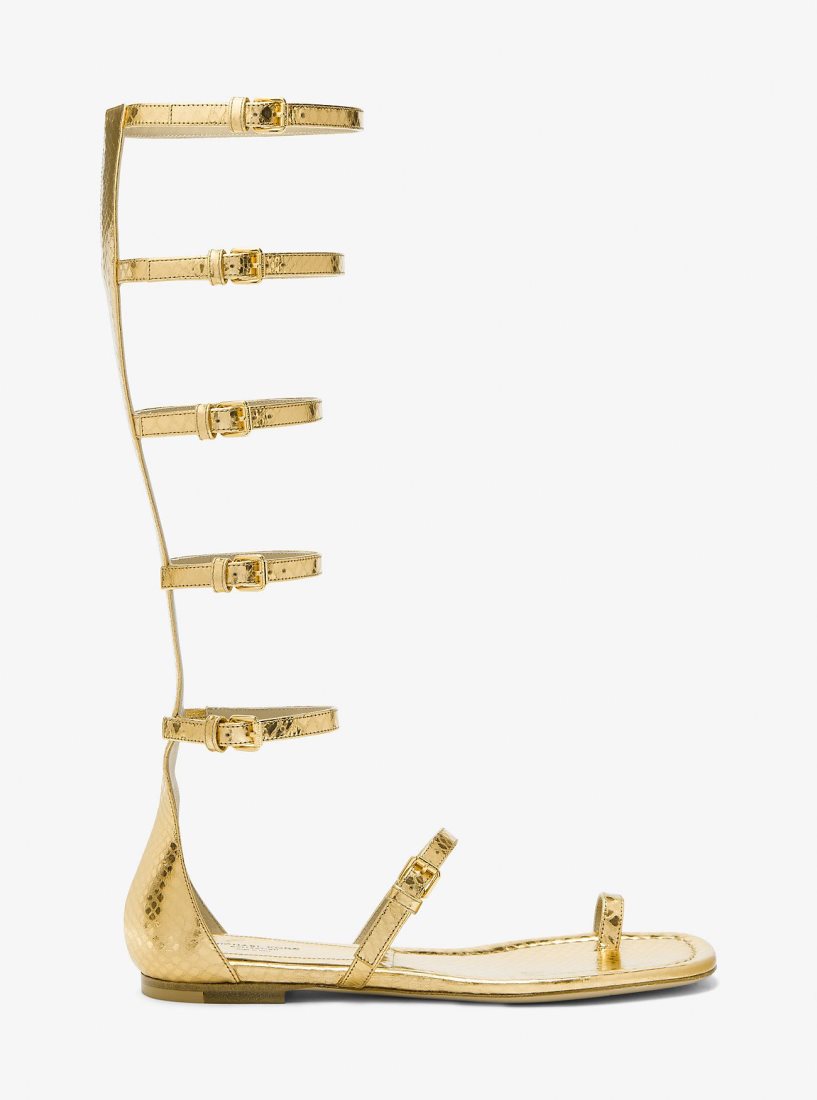 Zapatos Planos Michael Kors Juliette Metallic Python Embossed Leather Gladiator Sandal Mujer Doradas | 0843-XRUEF