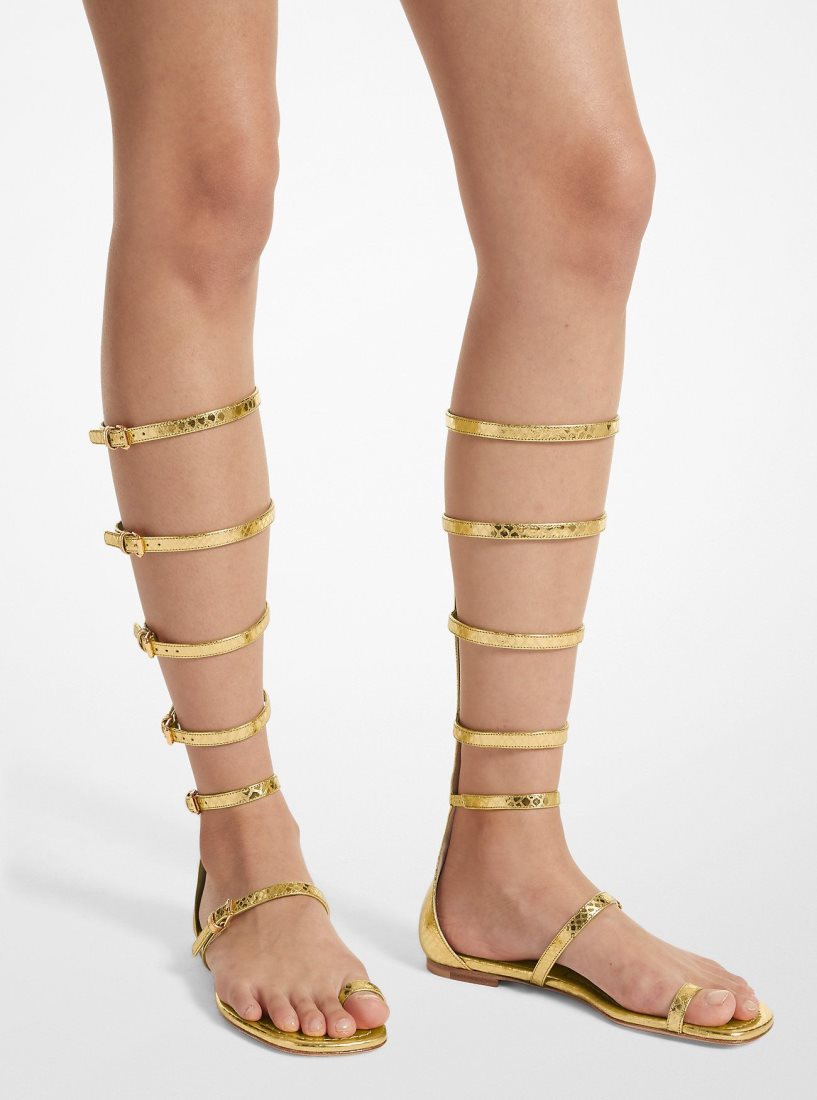 Zapatos Planos Michael Kors Juliette Metallic Python Embossed Leather Gladiator Sandal Mujer Doradas | 0843-XRUEF