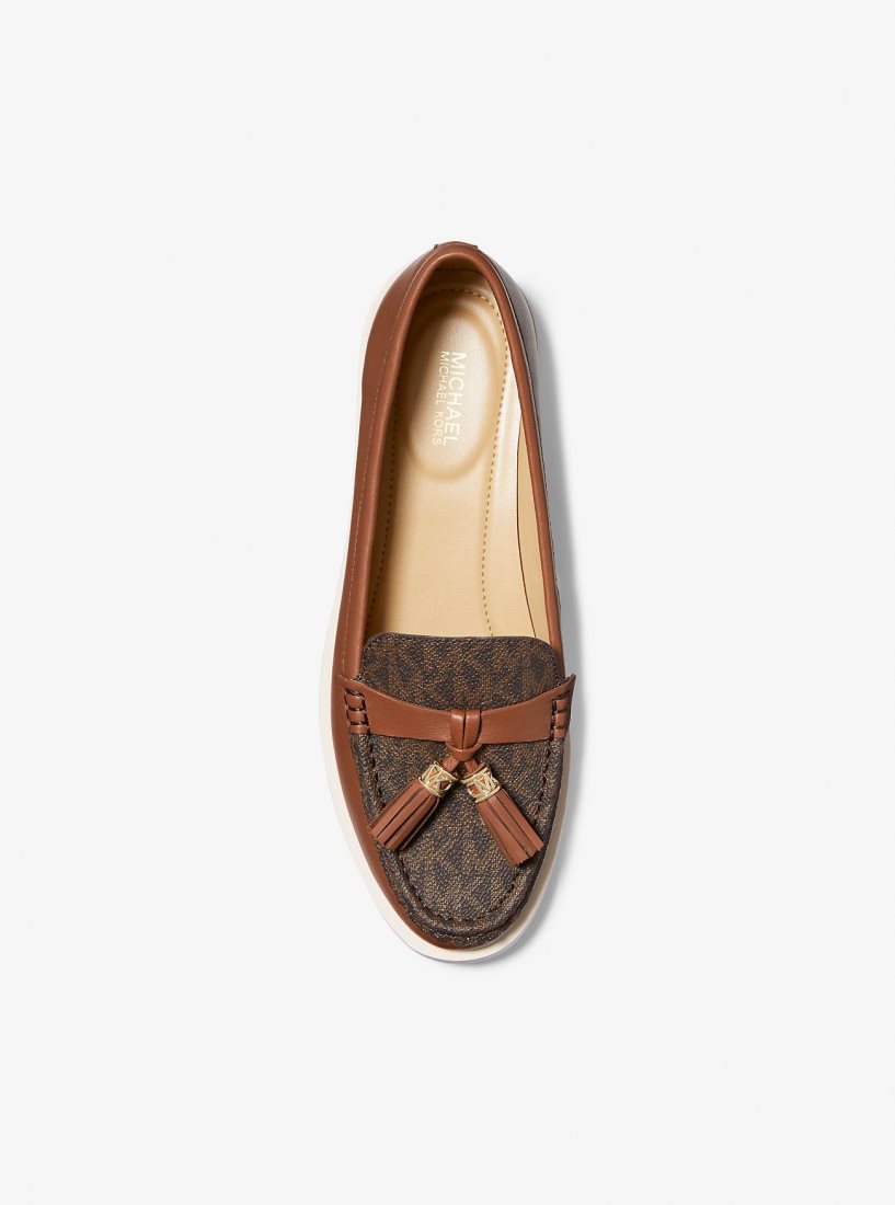 Zapatos Planos Michael Kors Kiernan Leather and Signature Logo Loafer Mujer Luggage | 3698-PMSVT