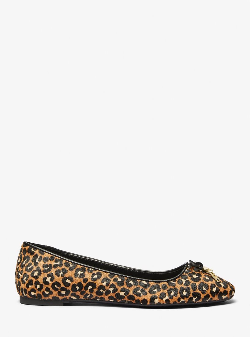 Zapatos Planos Michael Kors Nori Leopard Print Calf Hair Ballet Flat Mujer Negras | 3512-GZLQR