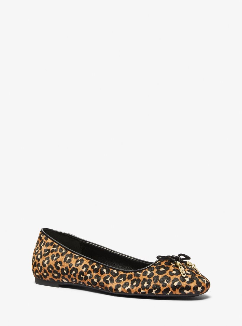 Zapatos Planos Michael Kors Nori Leopard Print Calf Hair Ballet Flat Mujer Negras | 3512-GZLQR