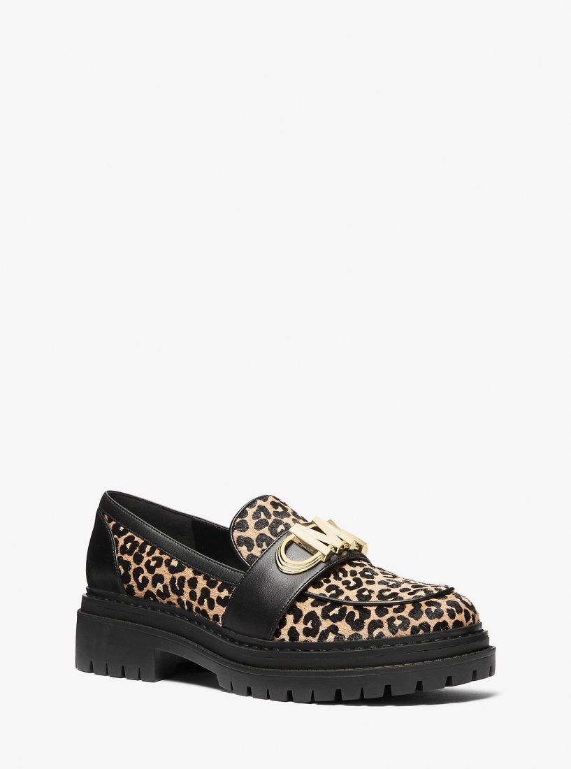 Zapatos Planos Michael Kors Parker Leopard Print Calf Hair Loafer Mujer Negras | 9652-DBNEC