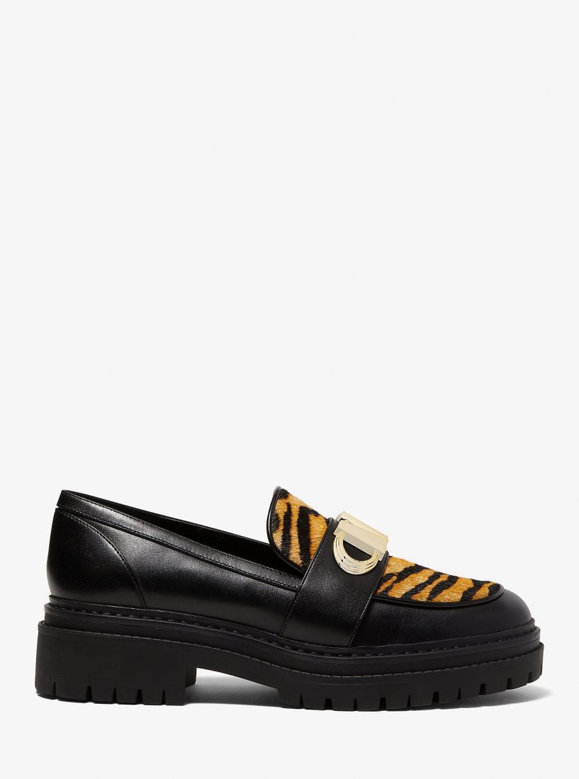 Zapatos Planos Michael Kors Parker Tiger Print Calf Hair and Leather Loafer Mujer Marigold | 7356-JXTHA