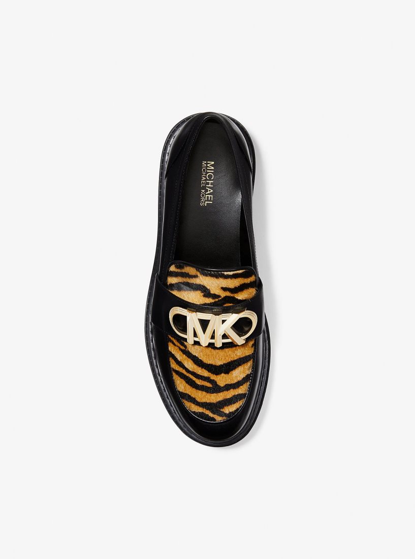 Zapatos Planos Michael Kors Parker Tiger Print Calf Hair and Leather Loafer Mujer Marigold | 7356-JXTHA