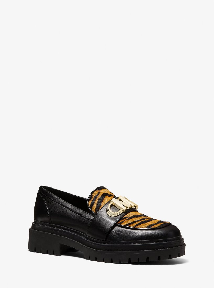 Zapatos Planos Michael Kors Parker Tiger Print Calf Hair and Leather Loafer Mujer Marigold | 7356-JXTHA