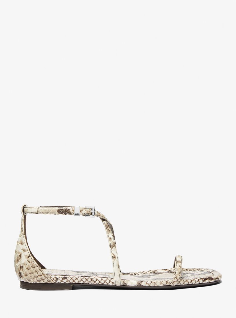 Zapatos Planos Michael Kors Polly Python Embossed Leather Sandal Mujer Beige | 1593-ESKFM