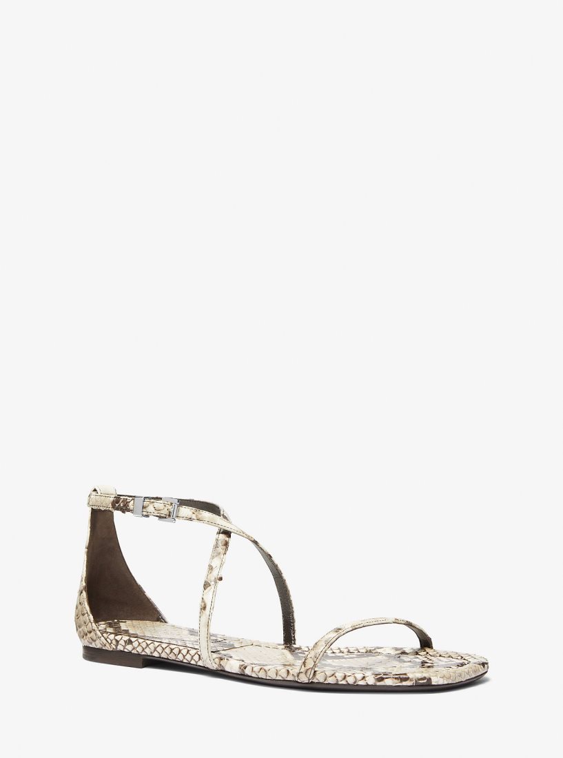 Zapatos Planos Michael Kors Polly Python Embossed Leather Sandal Mujer Beige | 1593-ESKFM