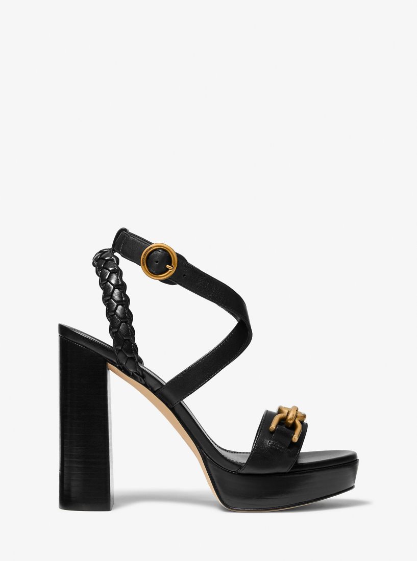 Zapatos Plataforma Michael Kors Kailey Embellished Leather Platform Sandal Mujer Negras | 0647-AKFHN