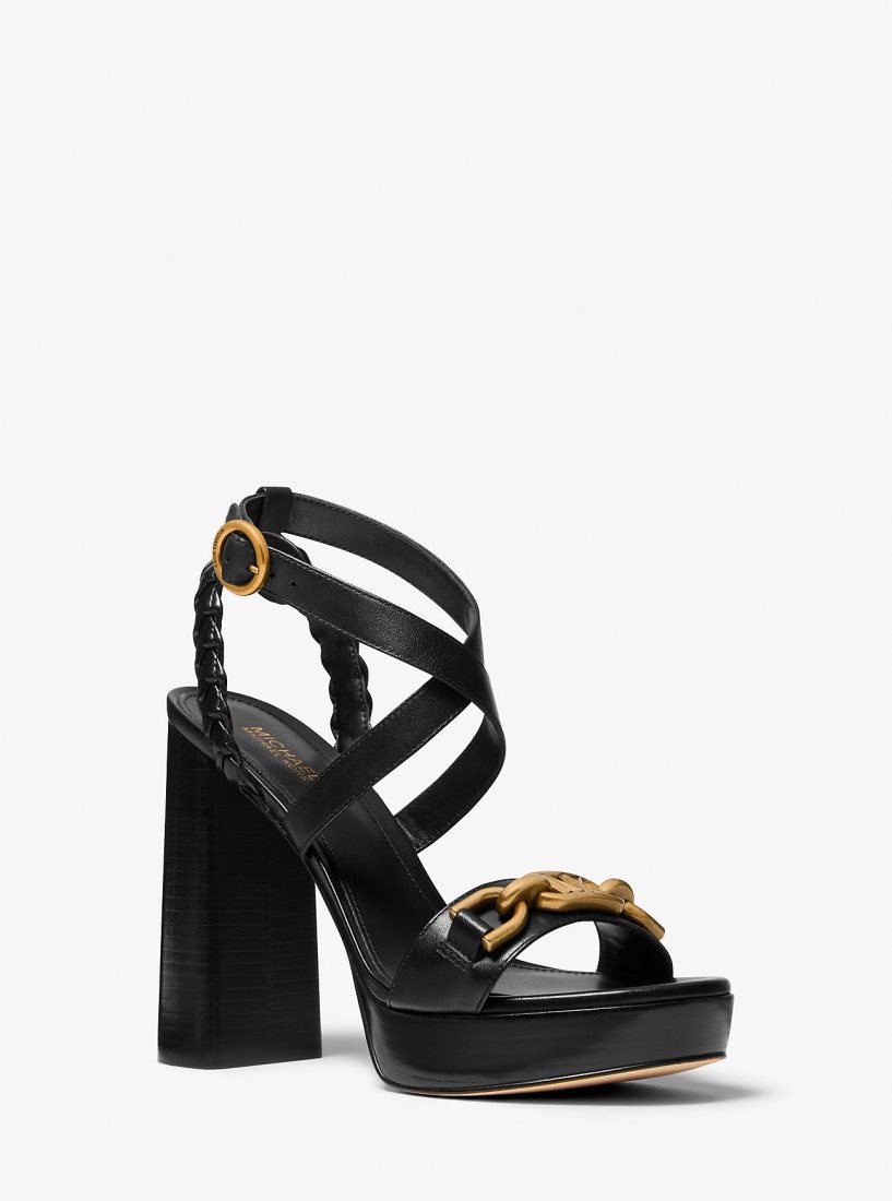 Zapatos Plataforma Michael Kors Kailey Embellished Leather Platform Sandal Mujer Negras | 0647-AKFHN