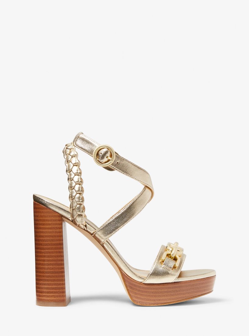 Zapatos Plataforma Michael Kors Kailey Logo Embellished Metallic Platform Sandal Mujer Doradas | 4120-IMPED