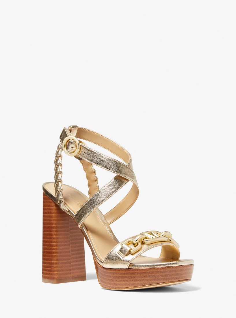 Zapatos Plataforma Michael Kors Kailey Logo Embellished Metallic Platform Sandal Mujer Doradas | 4120-IMPED