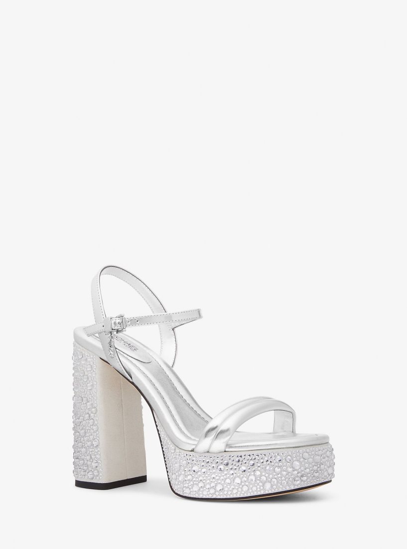 Zapatos Plataforma Michael Kors Laci Embellished Metallic Leather Platform Sandal Mujer Plateadas | 1234-QTVYL