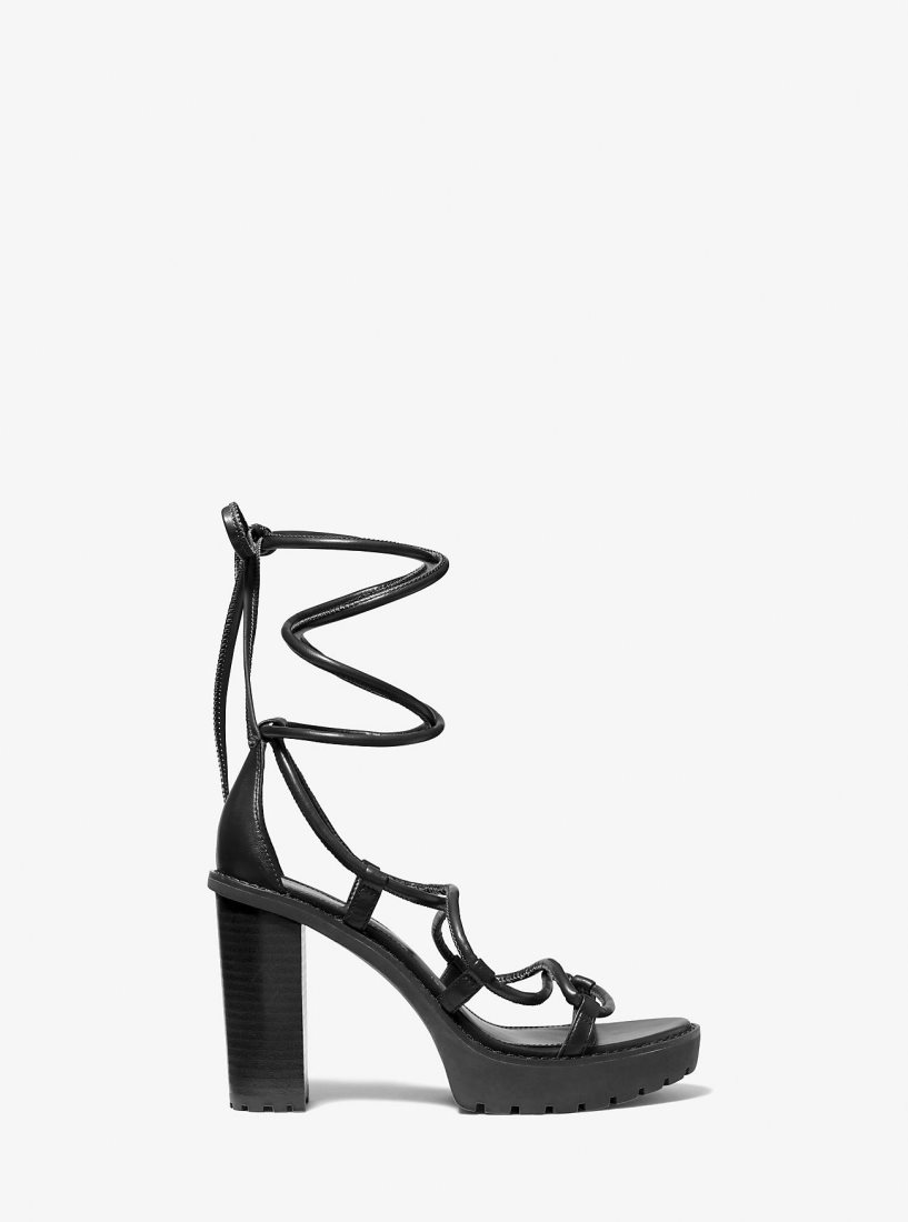 Zapatos Plataforma Michael Kors Vero Leather Platform Sandal Mujer Negras | 3416-TVXEL