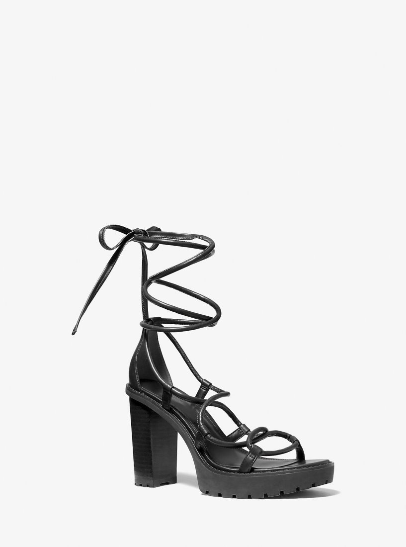 Zapatos Plataforma Michael Kors Vero Leather Platform Sandal Mujer Negras | 3416-TVXEL